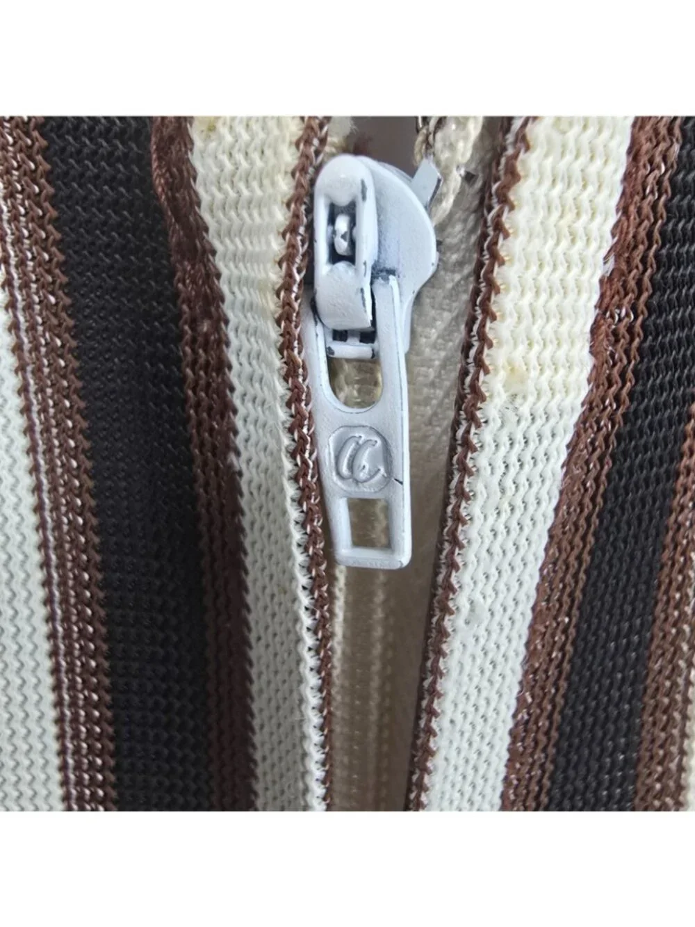 Vintage 1970s Brown/Cream/Black Mod Op Art Vertical Striped Shift Dress (M)